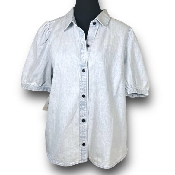 NWT Aritzia New Wilfred Free Pale Denim Shirt Style Auteur Coastal Western Sz L - Picture 1 of 13